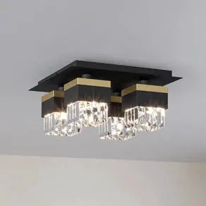 Barrancas ceiling lamp, black/gold, crystal glass