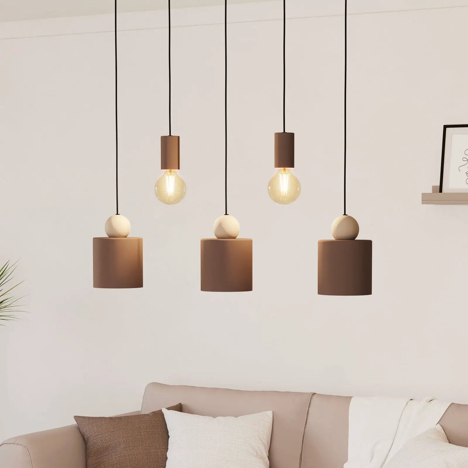 Gazzola pendant light, 5-bulb, mocha