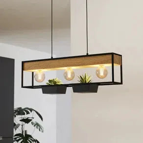 Hanging light Libertad 1, length 76 cm, black/wood, 3-bulb.
