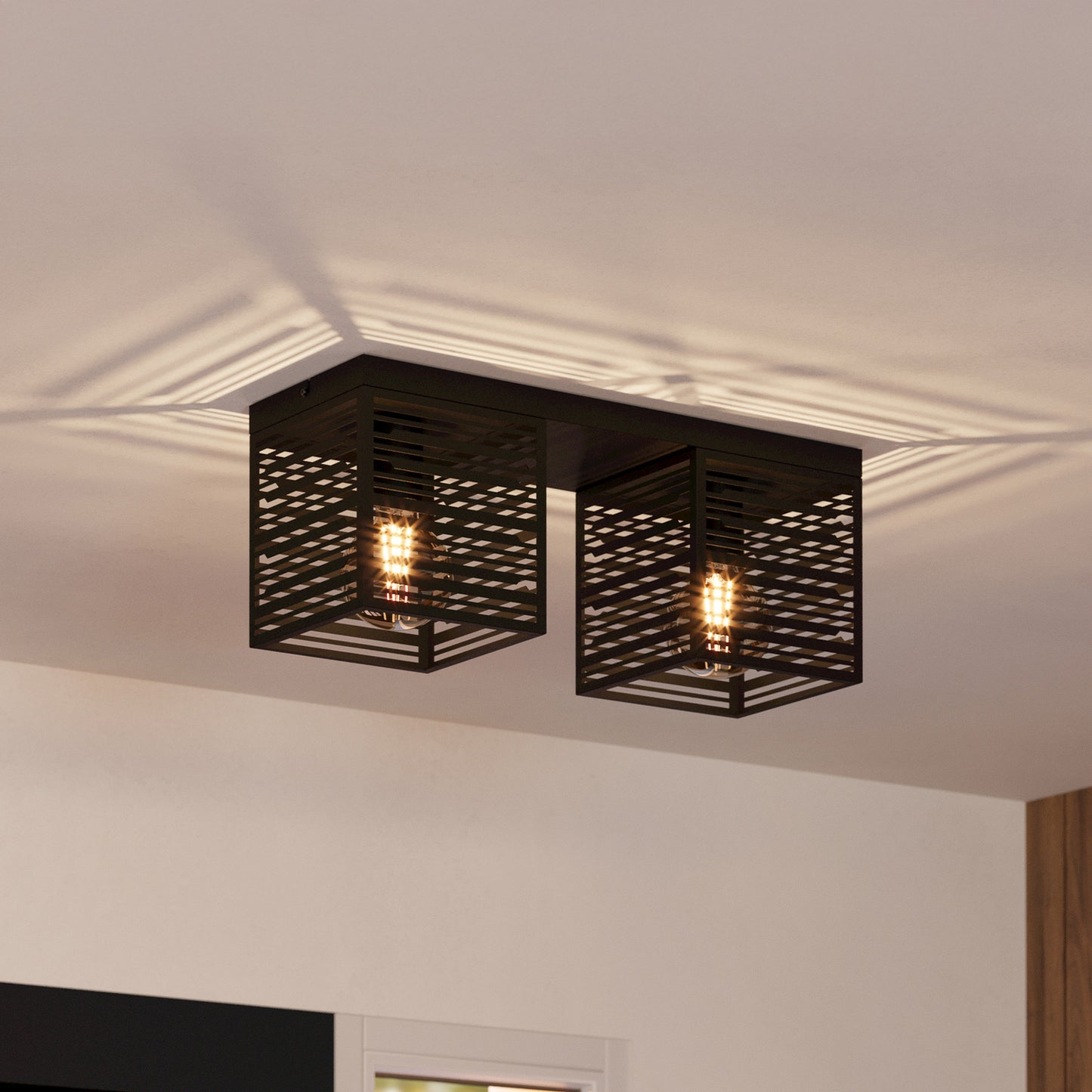 Piedritas ceiling lamp, two black square shades