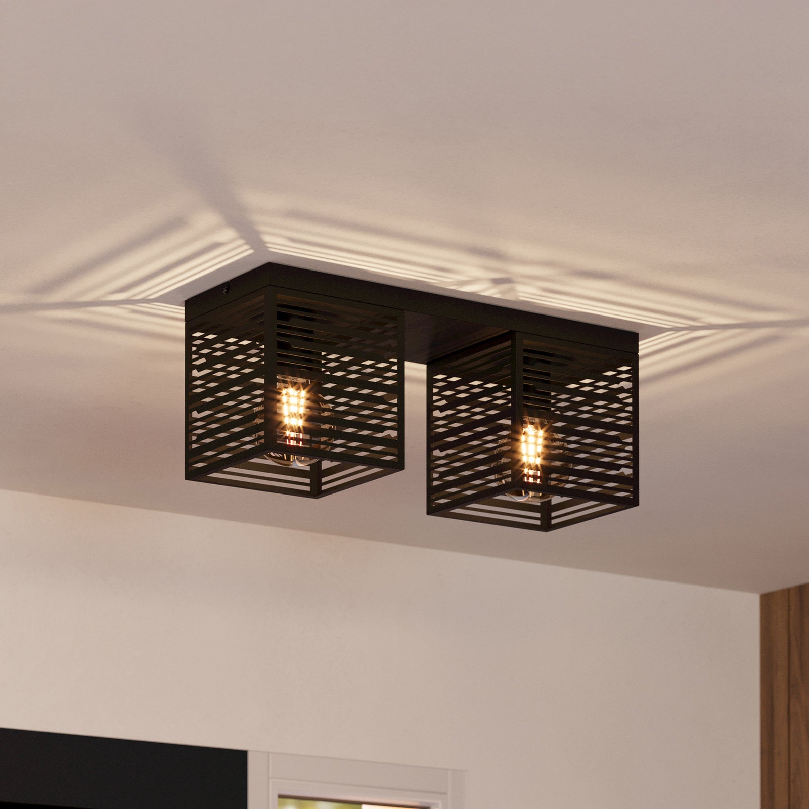 Piedritas ceiling lamp, two black square shades