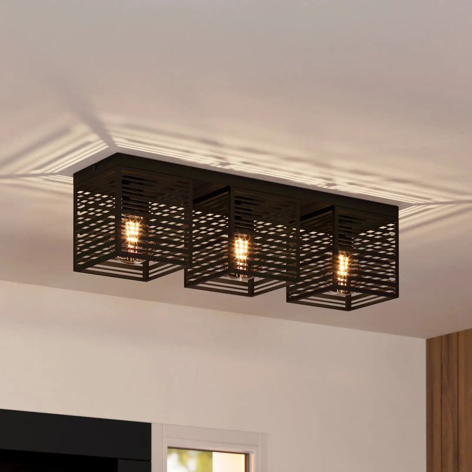 Piedritas ceiling lamp, three black square shades