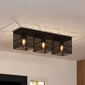 Piedritas ceiling lamp, three black square shades