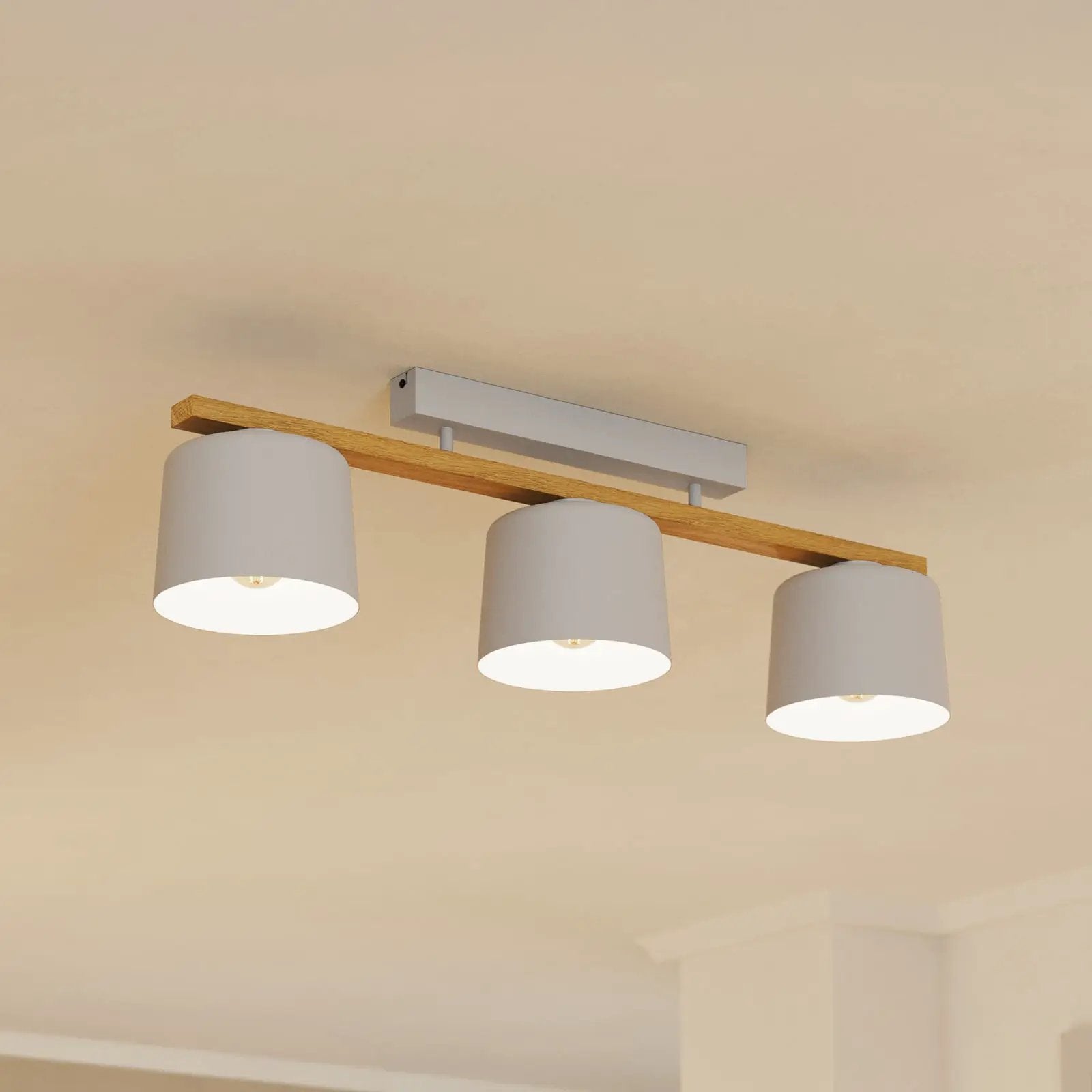 Mariel 3-bulb ceiling light light grey wood Natur