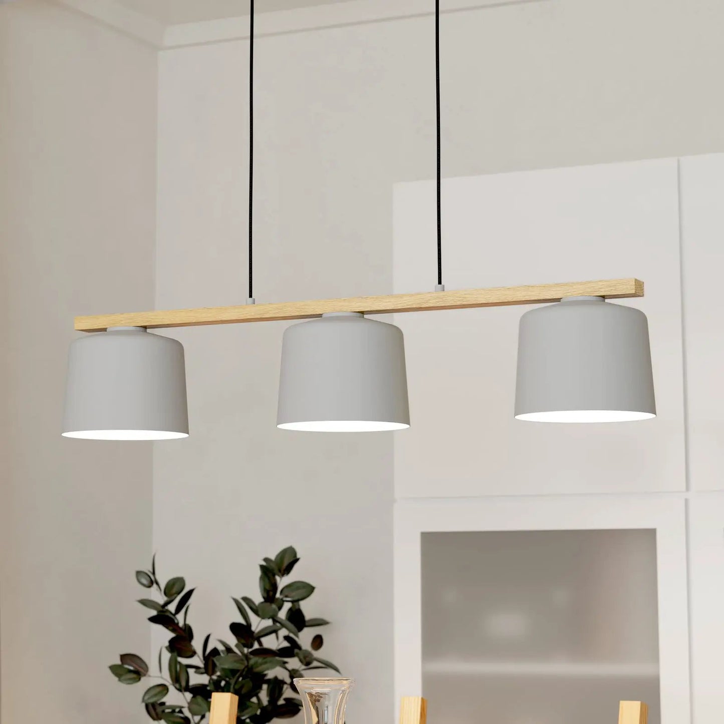 Pendant light Mariel 3-bulb light grey wood Natur