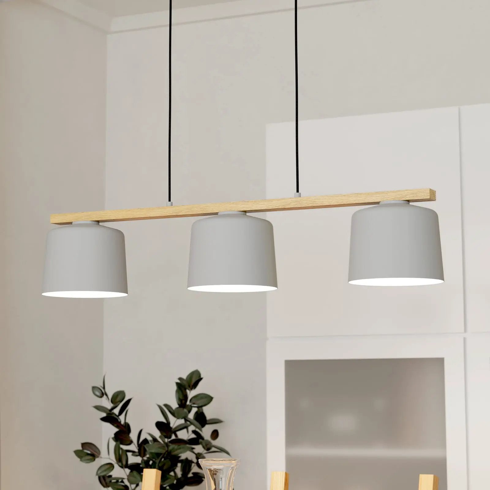 Pendant light Mariel 3-bulb light grey wood Natur