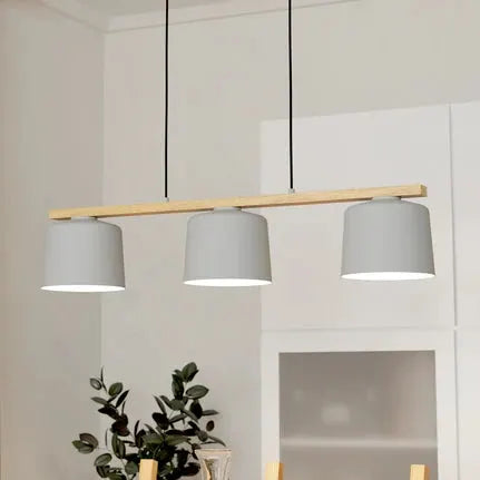 Pendant light Mariel 3-bulb light grey wood Natur