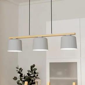 Pendant light Mariel 3-bulb light grey wood Natur