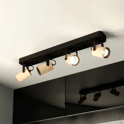 Cayuca downlight, black/wood decor, 4-bulb