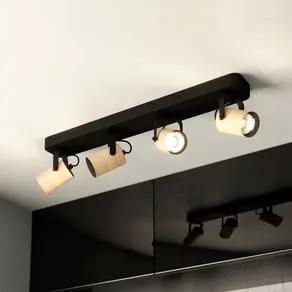 Cayuca downlight, black/wood decor, 4-bulb