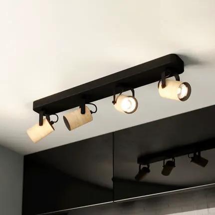 Cayuca downlight, black/wood decor, 4-bulb