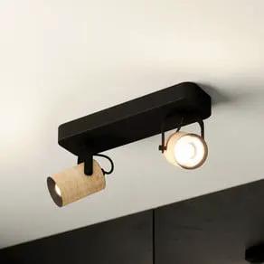 Cayuca downlight, black/wood decor, 2-bulb