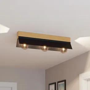 Tarrafo ceiling lamp black, wood Natur, 3-bulb