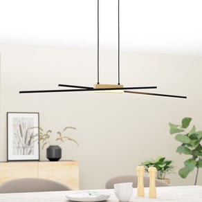 Panagria LED pendant light, black with wooden detail