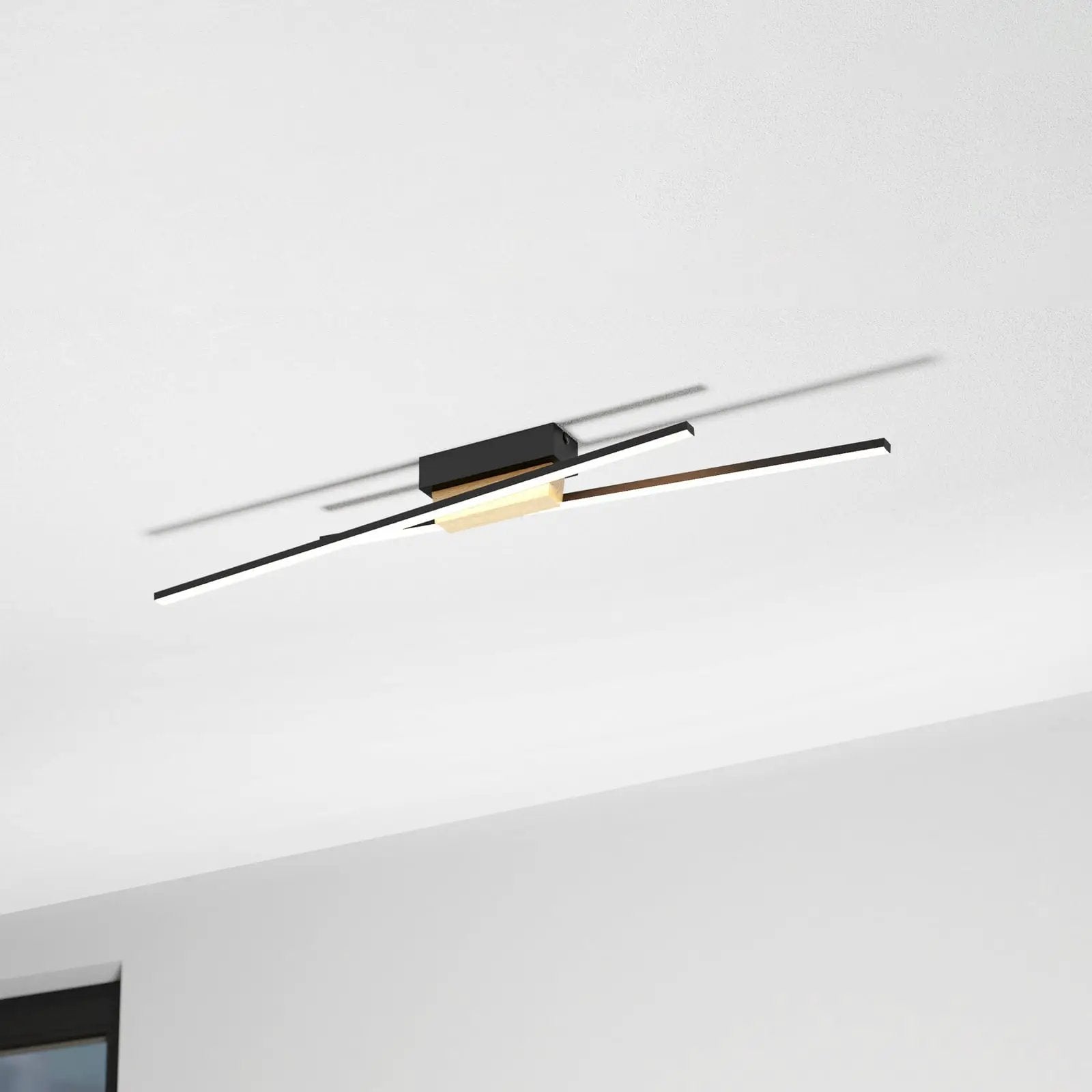 Panagria LED ceiling light, black with wood detail