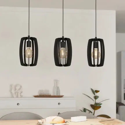 Bajazzara pendant light, three cage shades, black