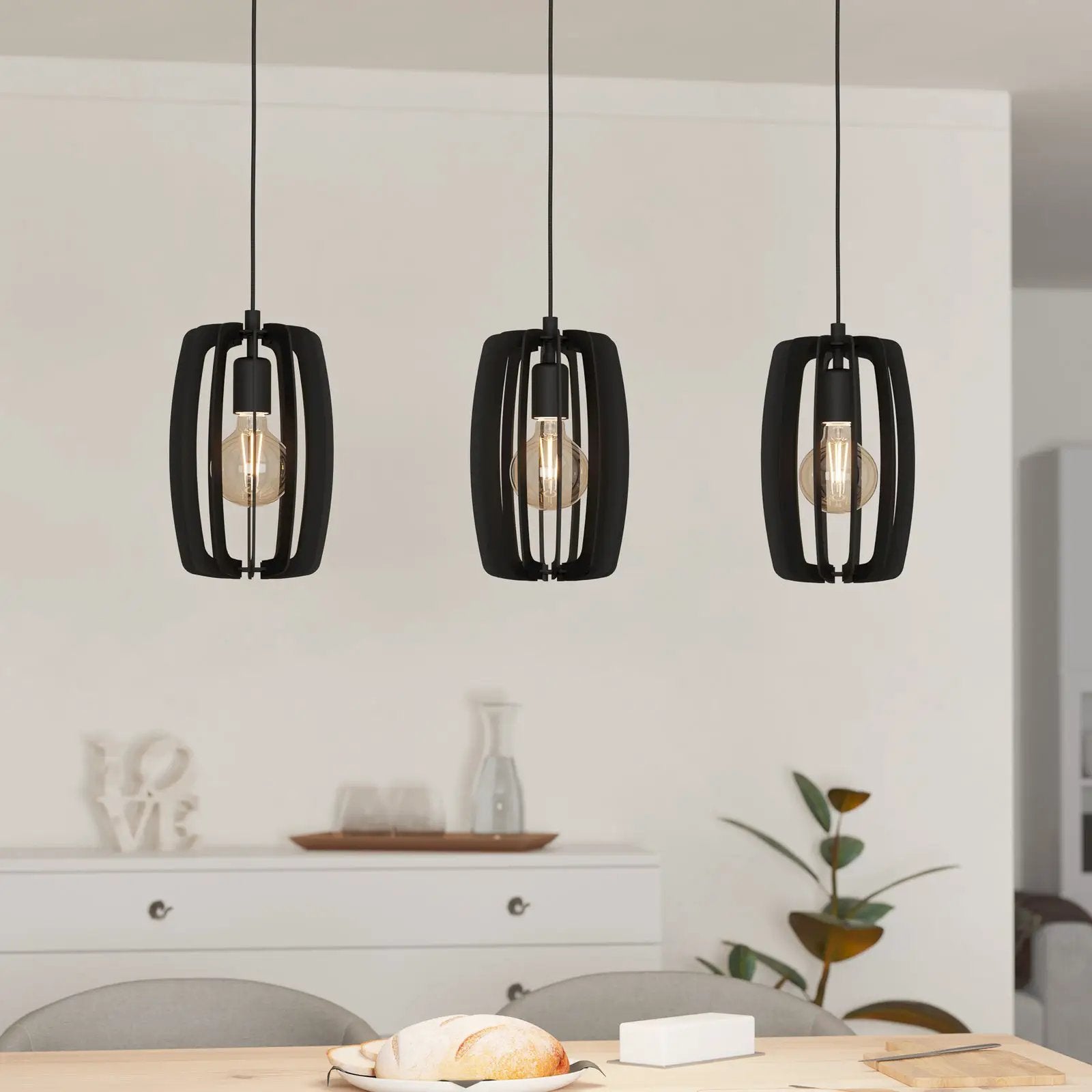 Bajazzara pendant light, three cage shades, black