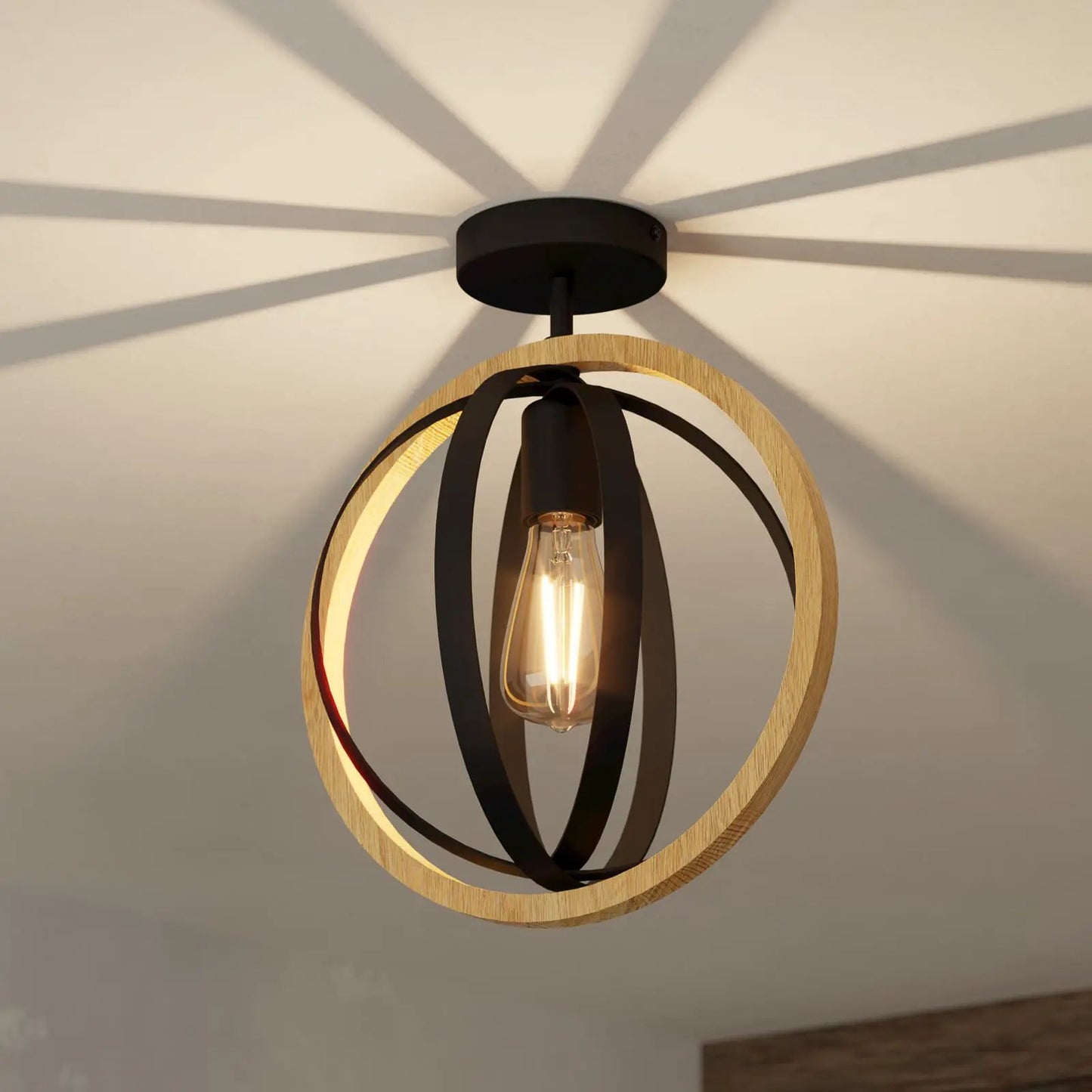 EGLO Basildon ceiling light, wood and steel