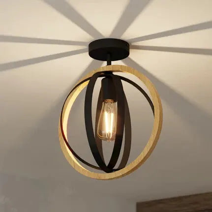 EGLO Basildon ceiling light, wood and steel
