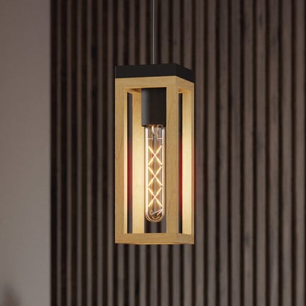 EGLO Nafferton pendant light, wood, one-bulb