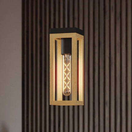 EGLO Nafferton pendant light, wood, one-bulb