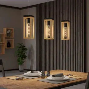 EGLO Nafferton pendant light, wood, three-bulb