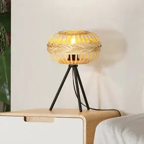 EGLO Amsfield 1 table lamp, wood, tripod