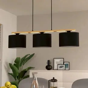 Castralvo hanging light, length 97.5 cm, black, 3-bulb, fabric
