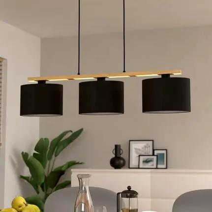 Castralvo hanging light, length 97.5 cm, black, 3-bulb, fabric