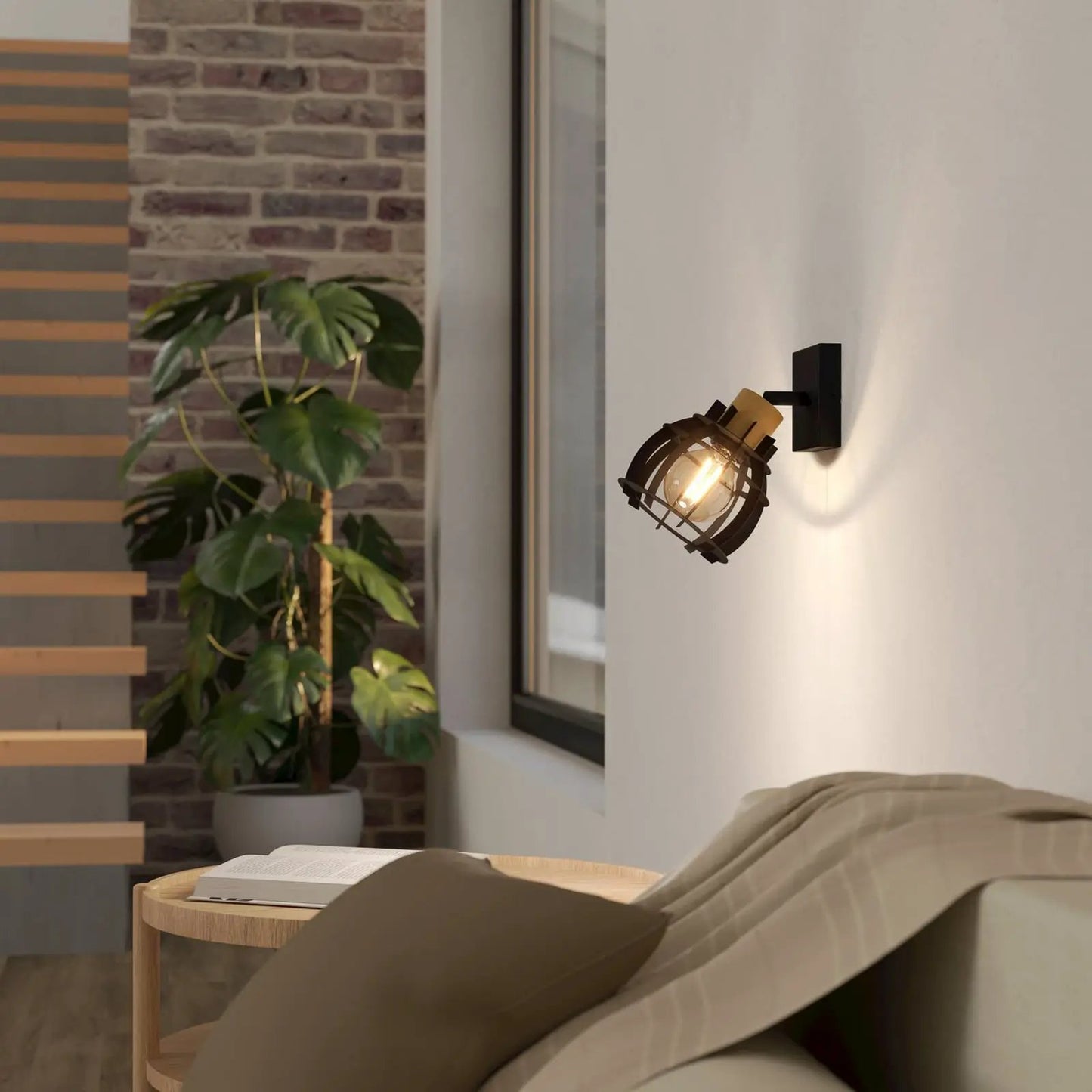 Stillington 1 wall light steel with wooden detail