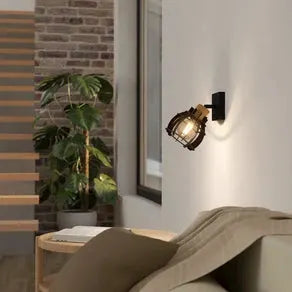 Stillington 1 wall light steel with wooden detail