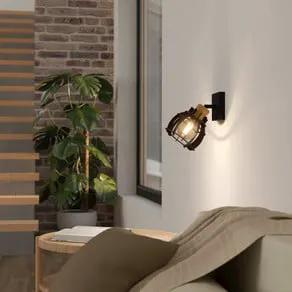 Stillington 1 wall light steel with wooden detail