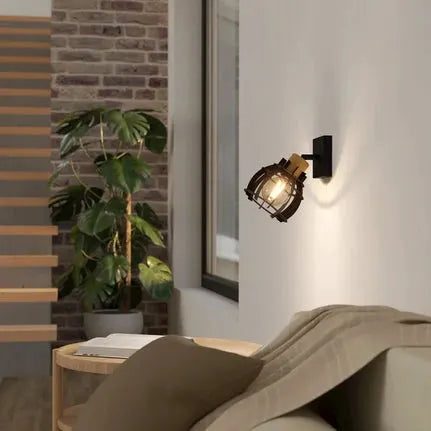 Stillington 1 wall light steel with wooden detail