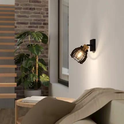 Stillington 1 wall light steel with wooden detail