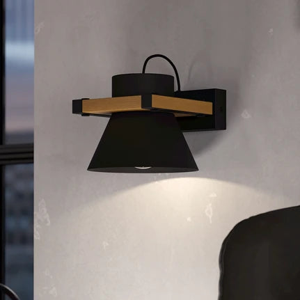 Maccles wall light in black with wood
