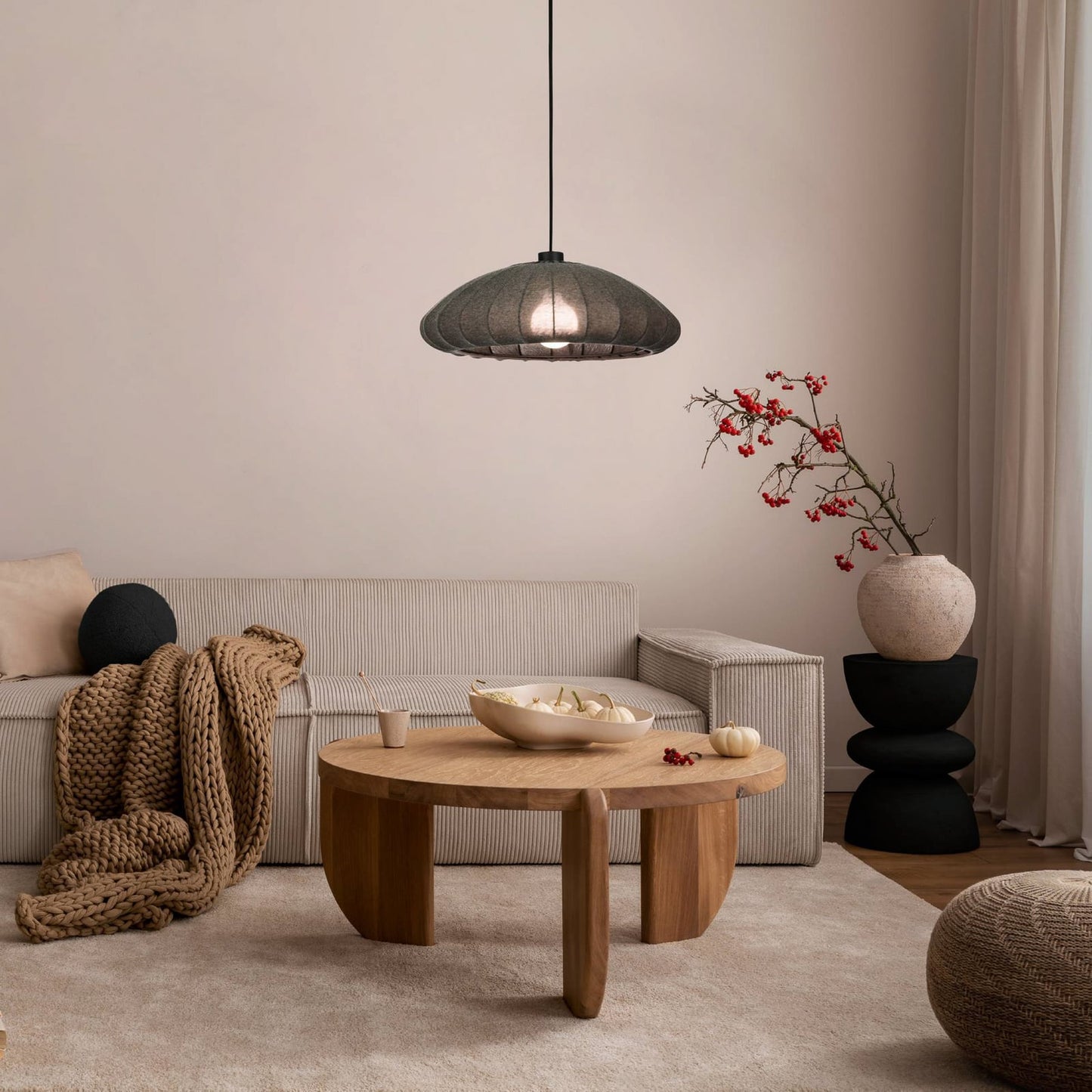 Barlaston hanging light, 1-bulb, black, fabric