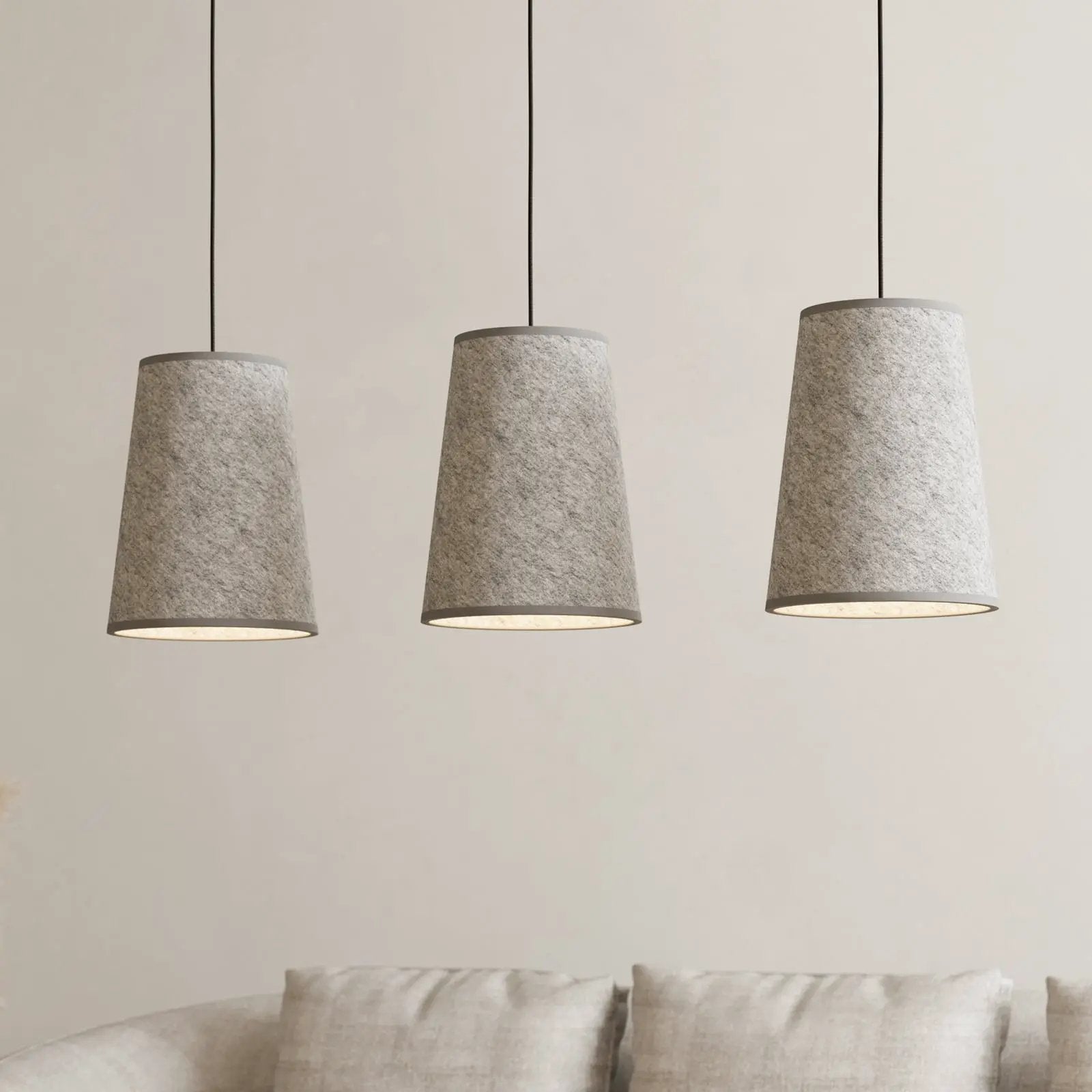 Alsager pendant light with 3 felt lampshades