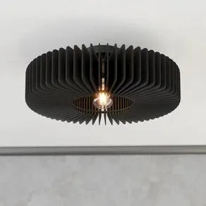 Palombaia ceiling lamp, black, Ø 50 cm, steel/wood, E27