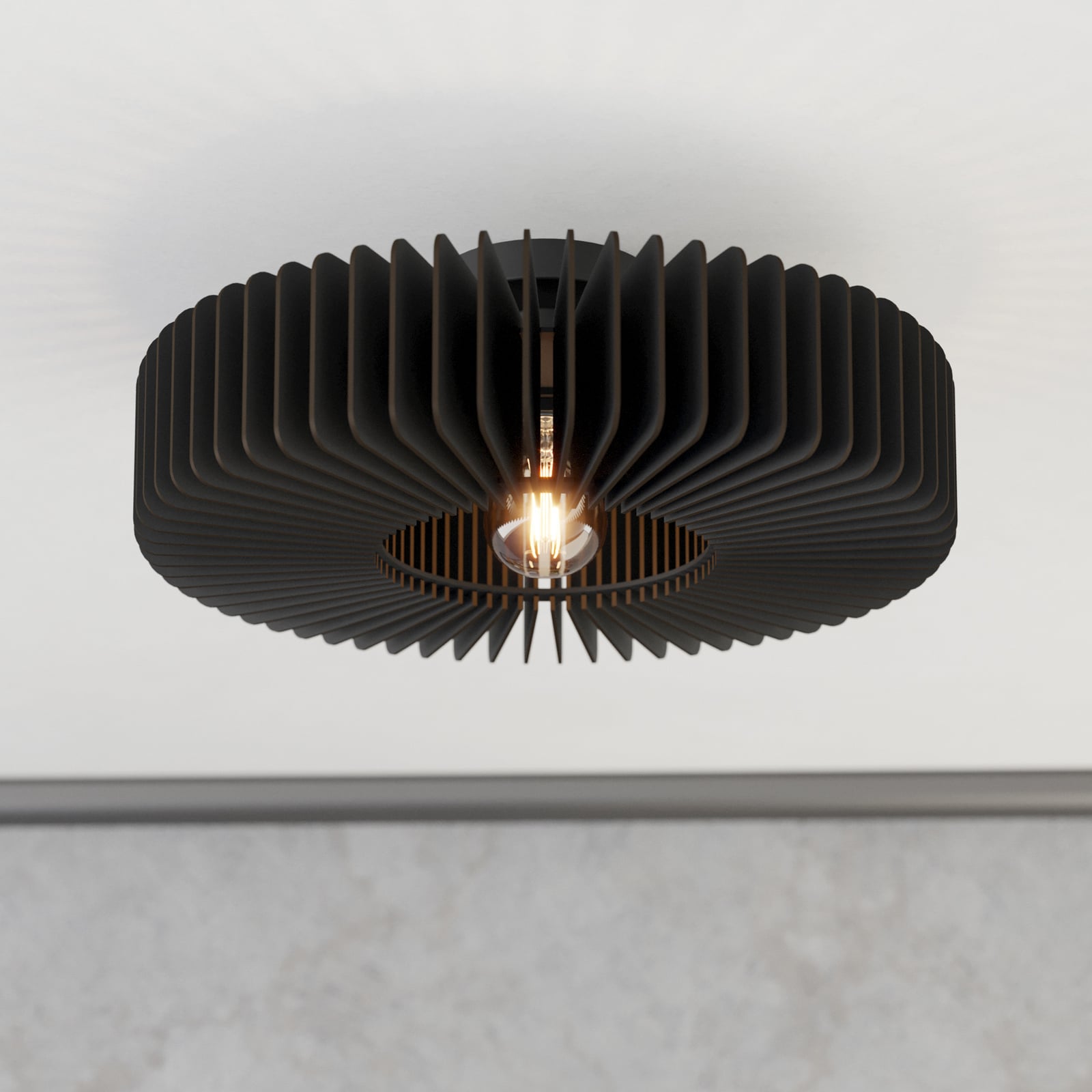 Palombaia ceiling lamp, black, Ø 50 cm, steel/wood, E27