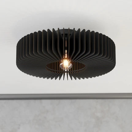 Palombaia ceiling lamp, black, Ø 50 cm, steel/wood, E27