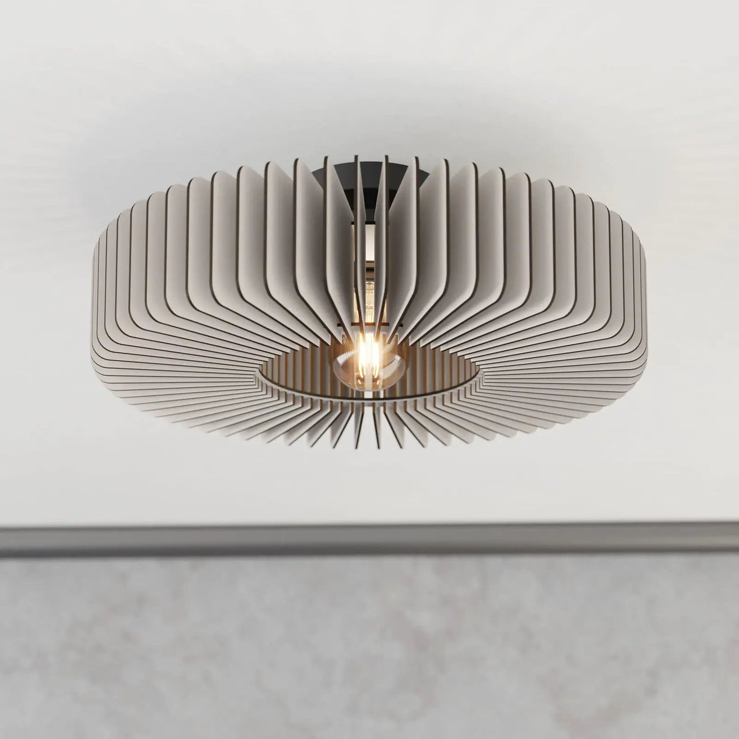 Palombaia ceiling lamp, white, Ø 50 cm, steel/wood, E27