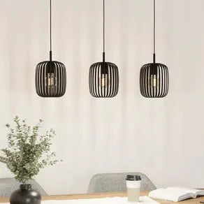 Romazzina pendant light, black, length 90 cm, 3-bulb, metal