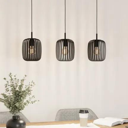 Romazzina pendant light, black, length 90 cm, 3-bulb, metal