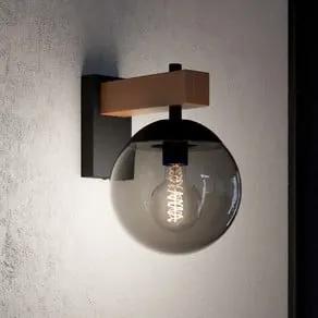 Bufalata outdoor wall light, black/wood/smoke grey