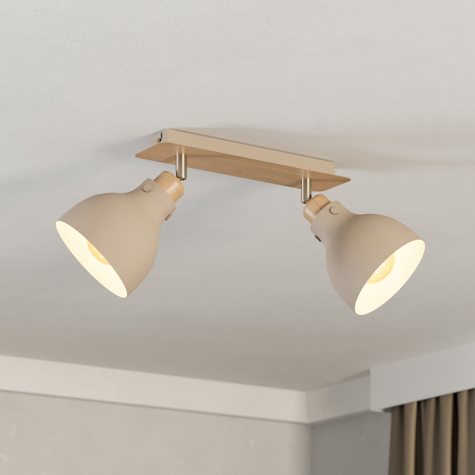 Arrecife ceiling light sand/wooden look, 2-bulb