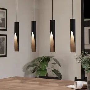 Barbotto LED hanging light in black/oak, 4-bulb