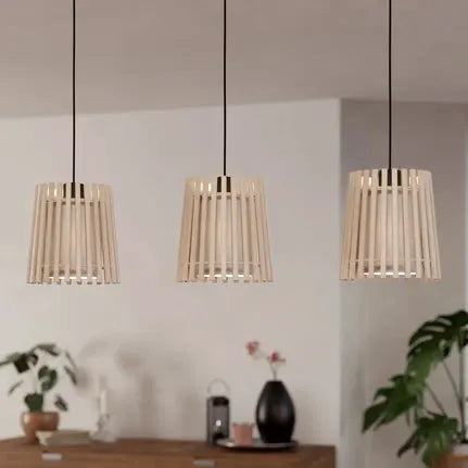 Fattoria pendant light, double lampshades, 3-bulb