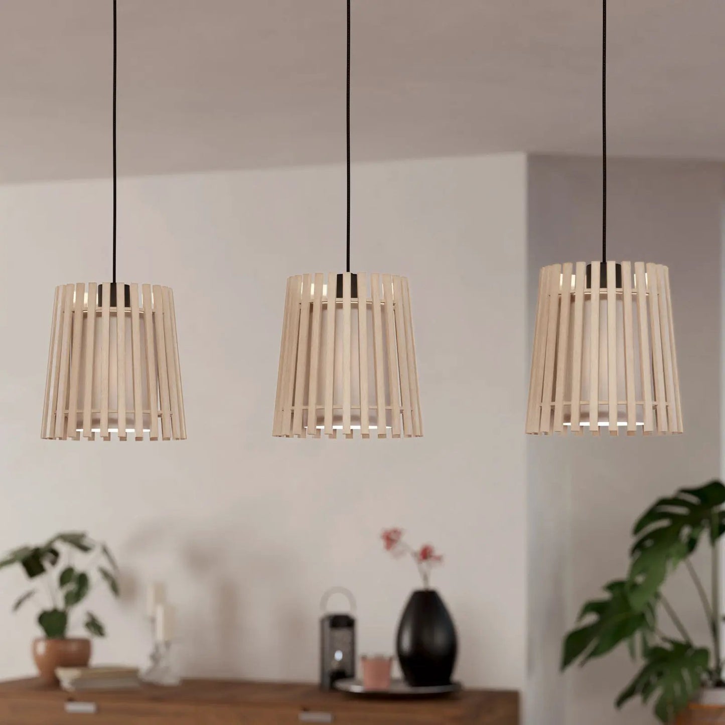 Fattoria pendant light, double lampshades, 3-bulb