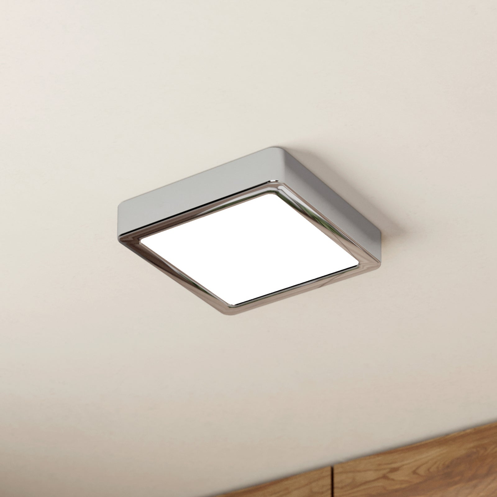 LED ceiling lamp Fueva 5 IP44 3000K chrome 16x16cm