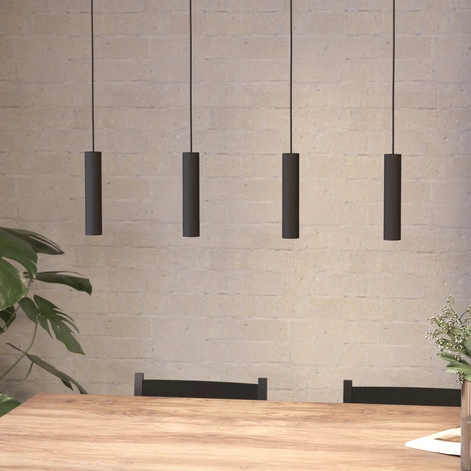 Almudaina LED hanging light, black, length 84 cm, 4-bulb,